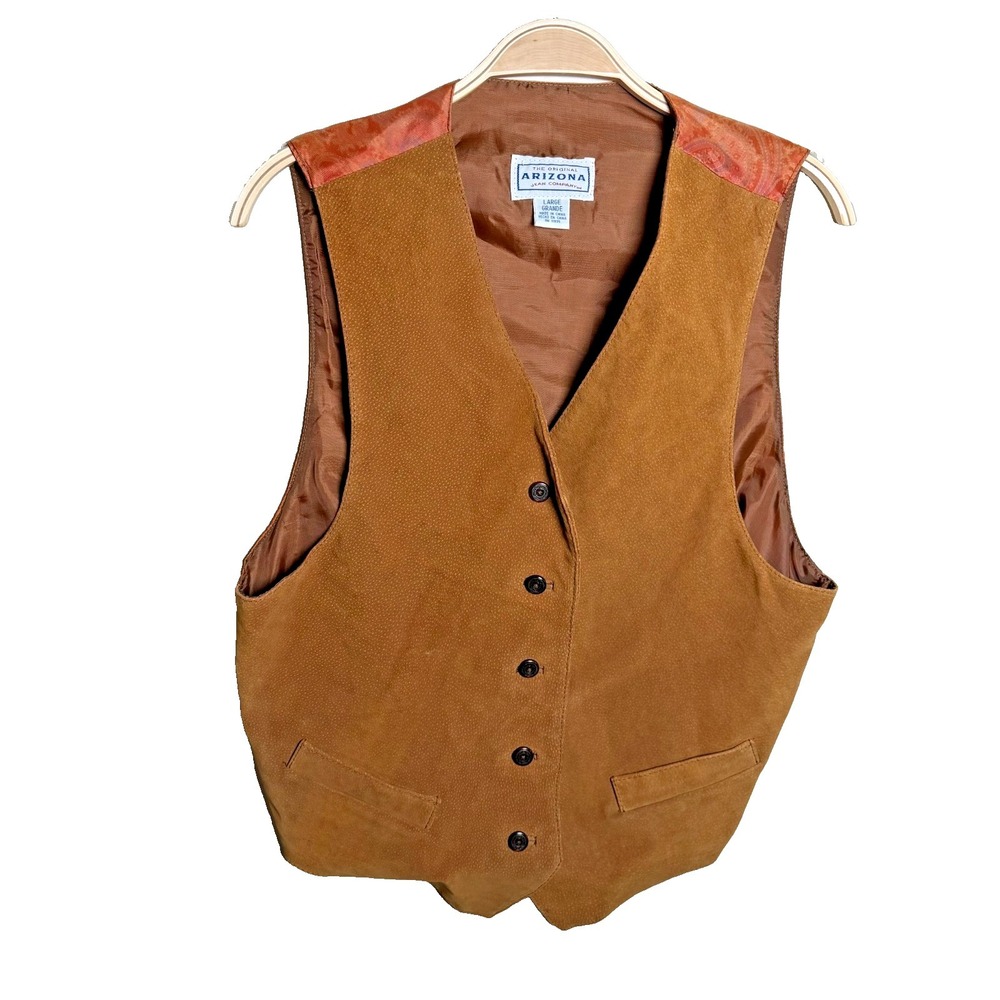 Arizona Jean Company Women Vest Leather Western Vintage Y2K Paisley Brown‎ Large